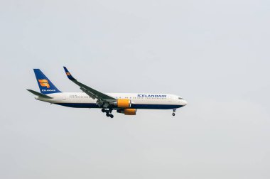 Icelandair Airlines Boeing 767 TF-ISW landing in London Heathrow International Airport.