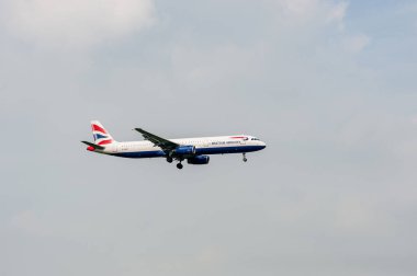 British Airways Airlines Airbus A321 G-EUXF landing in London Heathrow International Airport.
