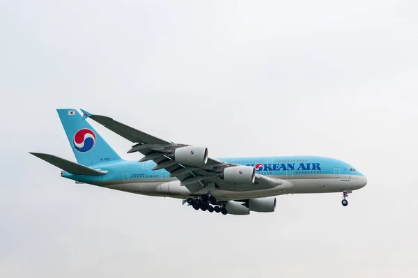 Korean Air Airlines Airbus A380 Hl7627 Landing London Heathrow International — Stock Photo, Image
