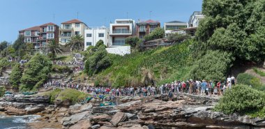 Path way by the Bondi Beach in Sydney, Australia. People Line.