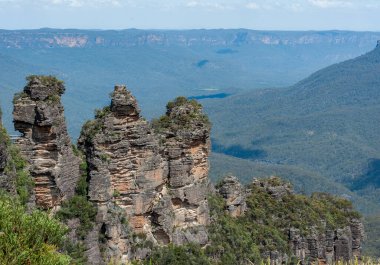 Blue Mountains in Sydney, Australia. Cloudy Blue Sky and Shades, Wide Angle.