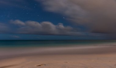 Beach in Barbados with extremely long exposure. Panning Stars in Background