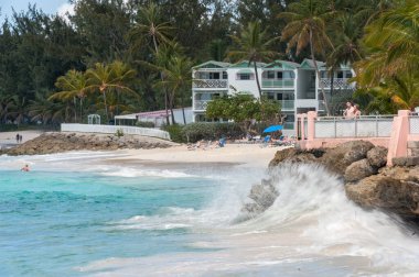 Miami Beach Landscape with Ocean Water Blue Sky And Tourist People