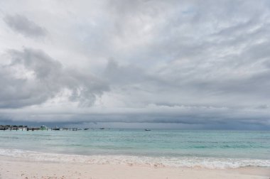 Miami Beach Landscape with Ocean Water and Boats. Barbados, Caribbean Island.