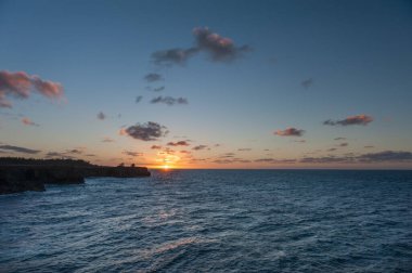 Caribbean Sea and Coastline in Barbados. Sea Waves Flash. Sunset