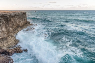 Caribbean Sea and Coastline in Barbados. Sea Waves Flash