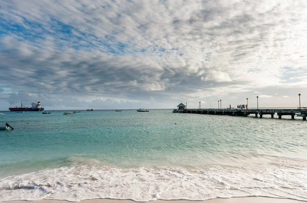 Пейзаж Майами Бич Океанской Водой Лодками Барбадос Карибский Остров — стоковое фото