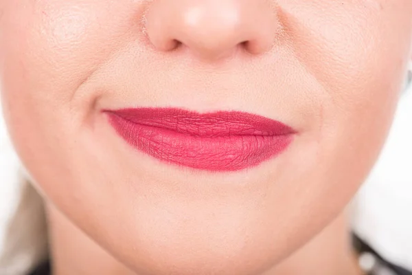 Lábios Cara Mulher Fotografia Estúdio Shoot Use Batom Vermelho Brilhante — Fotografia de Stock