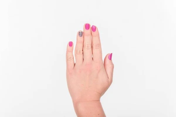 Woman Hand Polish Fingers White Background — Stockfoto