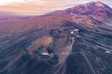 Sunrise in Ubehebe Crater. Death Valley, California. Beautiful Morning Colors and Colourful Landscape in Background. Sightseeing Place. Drone Viewpoint.