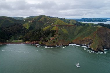 Golden Gate View Point, Observation Deck, Vista Point on Hill. Golden Bridge, San Francisco, California.