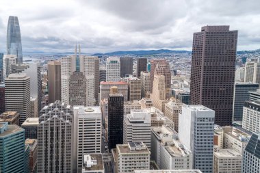 San Francisco Cityscape. Business District with Skyscraper in Background. Financial District. California. Drone Point of View.