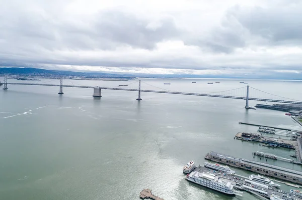 San Francisco Oakland Bay Bridge Cloudy Sky Background Inglés San —  Fotos de Stock