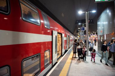 Tel Aviv, Israel - December 04, 2018: Train Station in Jerusalem and Fast Train Tel Aviv Jerusalem in Background