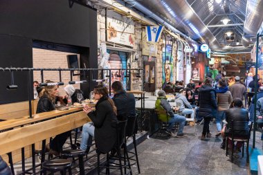 Jerusalem, Israel - December 06, 2018: Famous Market in Jerusalem for Celebrating. Local Restaurant and People.