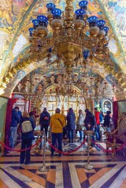 Jerusalem, Israel - December 07, 2018: Church of the Holy Sepulchre, Interior. Church of the Resurrection is a church in the Christian Quarter of the Old City of Jerusalem.