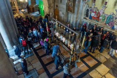 Jerusalem, Israel - December 07, 2018: Church of the Holy Sepulchre, Interior. Church of the Resurrection is a church in the Christian Quarter of the Old City of Jerusalem.