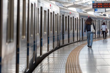 Seibu Shinjuku Railway station in Shinjuku, Tokyo, Japan, operated by the private railway operator Seibu Railway. People are going to the train.