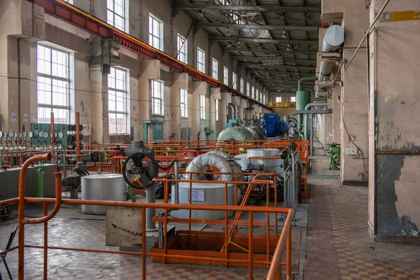 Maszyny Przemysłowe Wewnętrzna Struktura Dużej Elektrowni Cieplnej Wnętrze Kotłowni Przemysłowej — Zdjęcie stockowe