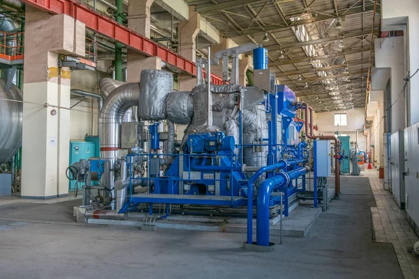 Βιομηχανικές Μηχανές Εσωτερική Δομή Μεγάλου Θερμοηλεκτρικού Σταθμού Εσωτερικό Ενός Βιομηχανικού — Φωτογραφία Αρχείου