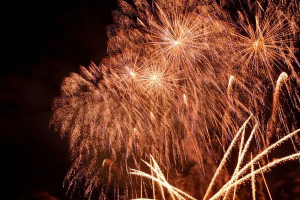 Brightly Colorful Fireworks Light Sky Beautiful New Year Fireworks Dark — Stok fotoğraf