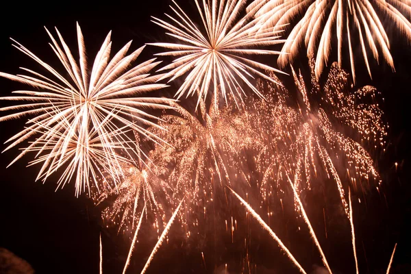 Brightly Colorful Fireworks Light Sky Beautiful New Year Fireworks Dark — Stok fotoğraf