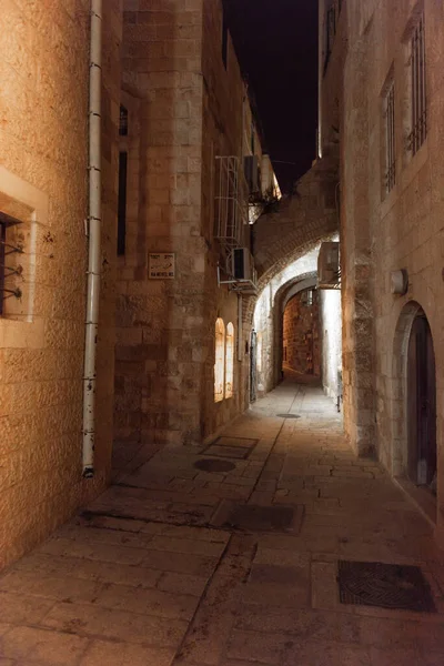 Δρόμοι Της Παλιάς Πόλης Της Ιερουσαλήμ Φως Νύχτας Ισραήλ — Φωτογραφία Αρχείου