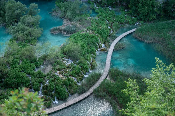 クロアチアのプリトヴィツェ湖 観光地だ 観光客の間で非常に人気 美しい景観と自然 昼の光 プリトヴィツェ湖国立公園の美しい滝の夏の景色 — ストック写真