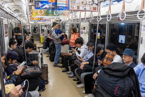 Tokyo Japan Oktober 2019 Fullständiga Människor Tokyo Tågbil Folk Reser — Stockfoto