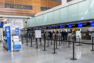 SAN FRANCISCO, CALIFORNIA - APRIL 04, 2019: San Francisco International Airport Check-in area. United Airlines desks.