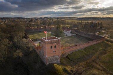 Medininkai Castle in Lithuania. medieval castle in Vilnius district, Lithuania, was built in the first half of the 14th century. The castle had 4 gates and towers.