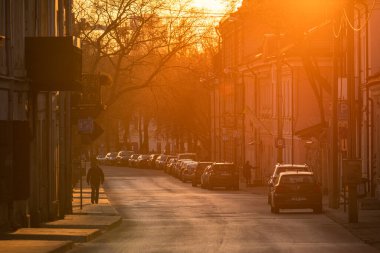 Vilnius Uzipis District. One of the most famous district in Vilnius, Lithuania. Beautiful Sunset Light.