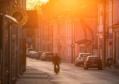 Vilnius Uzipis District. One of the most famous district in Vilnius, Lithuania. Beautiful Sunset Light.