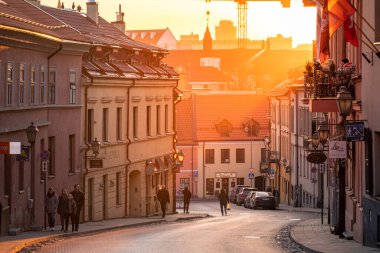 Vilnius Uzipis District. One of the most famous district in Vilnius, Lithuania. Beautiful Sunset Light.