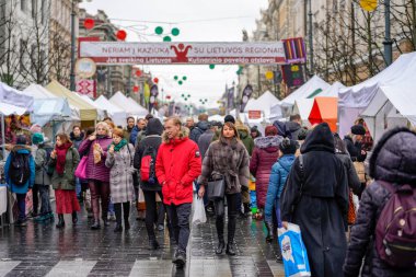 Mass of People in Easter market in Vilnius. Kaziuko muge means Kaziukas fair in Lithuanian. Annual traditional crafts fair is held every March on Old Town streets