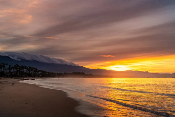 Santa Barbara shoreline, California. Sunrise Skyline and Beach.