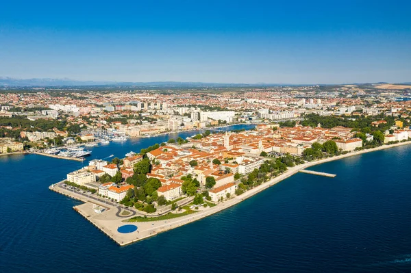 Aerial Shot Zadar Old Town Famous Tourist Attraction Croatia Waterfront —  Fotos de Stock