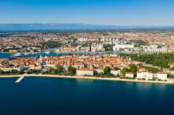 Aerial Shot Zadar Old Town Famous Tourist Attraction Croatia Waterfront — Foto de Stock