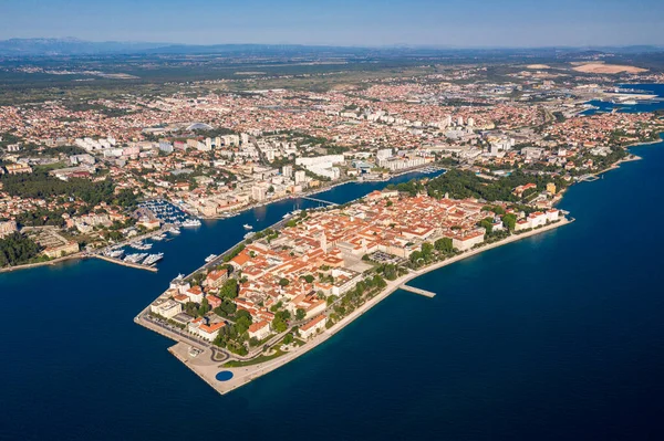 Aerial Shot Zadar Old Town Famous Tourist Attraction Croatia Waterfront — Stock Photo, Image
