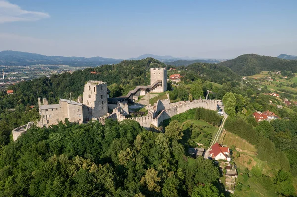 Celje Castle is a castle ruin in Celje, Slovenia, formerly the seat of the Counts of Celje. It stands on three hills to the southeast of Celje, where the river Savinja meanders into the Lasko valley