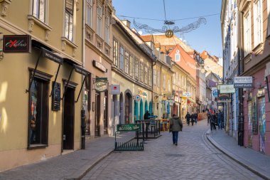 ZAGREB, CROATIA - JANUARY 06, 2020: Old paved Radiceva street of Zagreb upper town, capital of Croatia