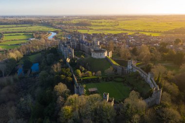 Arundel Castle, Arundel, West Sussex, England, United Kingdom. Bird Eye View. Beautiful Sunset Light Inner Backyard, Garden