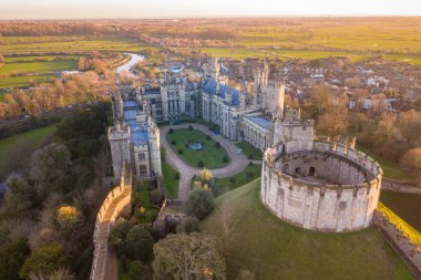 Arundel Castle, Arundel, West Sussex, England, United Kingdom. Bird Eye View of inner backyard. Beautiful Sunset Light