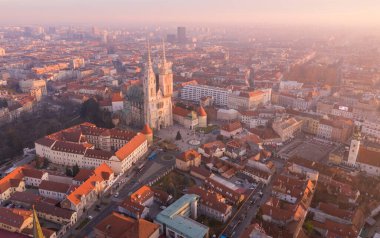 Zagreb Old Town and Cityscape with Zagreb Cathedral in Background. Croatia.