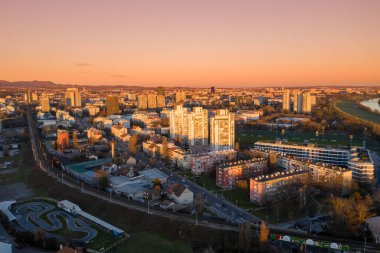Zagreb Cityscape and Beautiful Sunset Light in Background. Croatia.