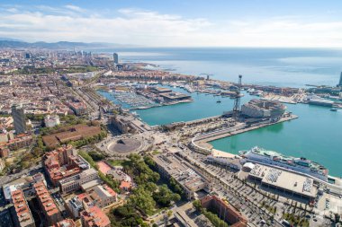 View Point Of Barcelona in Spain. Harbor of Barcelona in Background.
