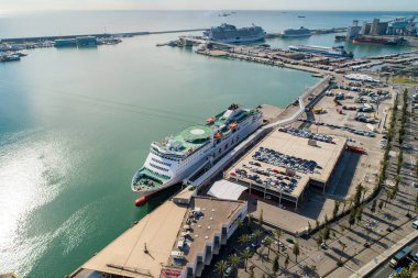 View Point Of Barcelona in Spain. Harbor of Barcelona in Background.