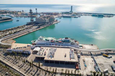 View Point Of Barcelona in Spain. Harbor of Barcelona in Background.