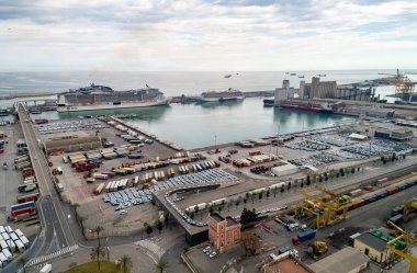 View Point Of Barcelona in Spain. Harbor of Barcelona in Background.