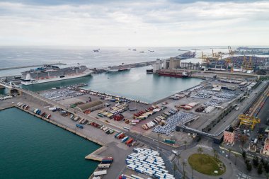 View Point Of Barcelona in Spain. Harbor of Barcelona in Background.